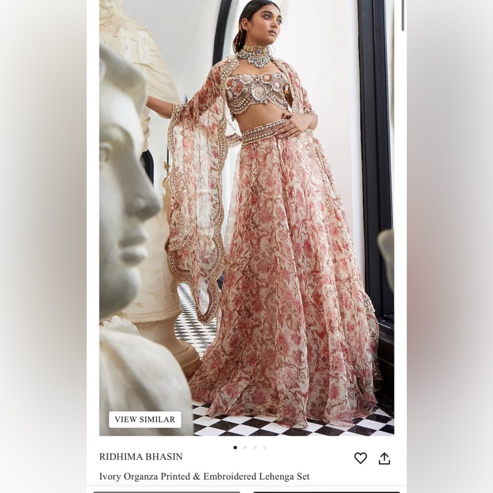 RIDHIMA BHASIN Ivory Organza Printed & Embroidered Lehenga Set